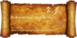 Kubinszky Jolán névjegykártya
